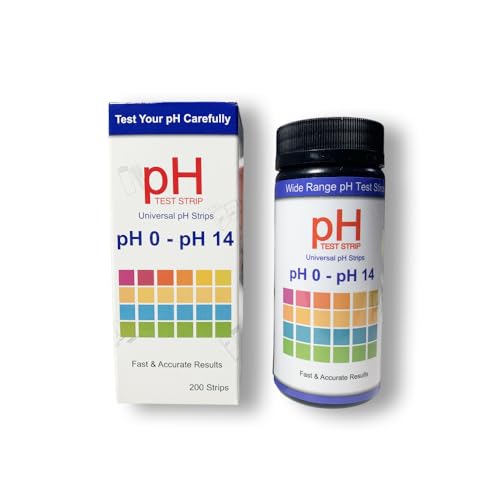 Pack of 200 pH Test Strips 0-14 for Water, Urine, Aquarium & Pool | pH value test strips with four-color litmus paper. High precision measurement in 30s. Ideal for laboratory, pool & aquarium.
