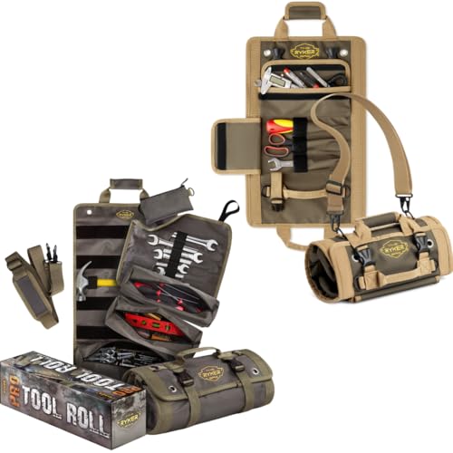 The Ryker Bag PRO Tool Roll Organizer - Motorcycle Tool Bag With 4 Detachable Pouches & Wrench Organizer for Mechanic - Small Car Portable Tool Bag - Gifts for Dad