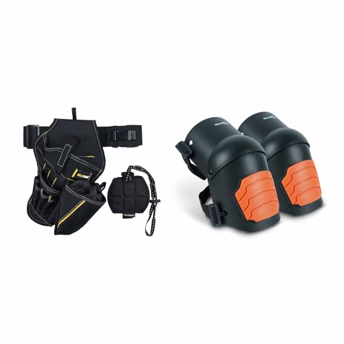 MELOTOUGH Right Handed Impact Holster 3-in-1 Drill Holster Combo with Magnetic Wristband,Tool Belt Drill Holder with Bit Pouch,Knee Pads for Work,Construction,Flooring,Gardening