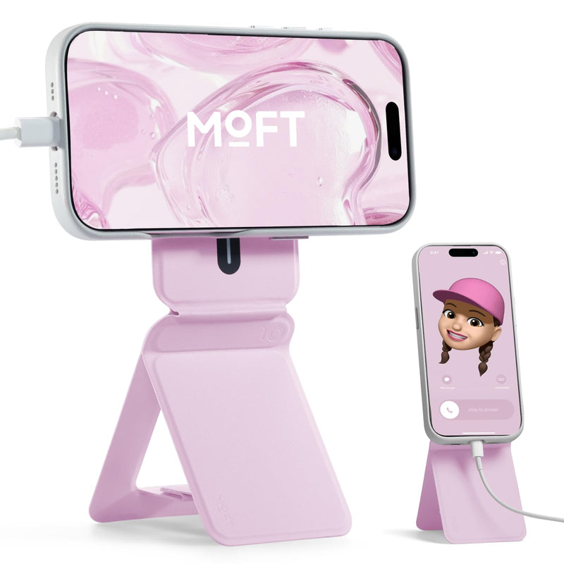 MOFT Phone Stand, Magnetic Phone Tripod Stand Stain-Resistant MOVAS Leather & Angle Adjustment & Strong Magnets Tripod for iPhone 17/16/15/14/13/12 (Included Metal Ring)-Blush Blush without Card Slot
