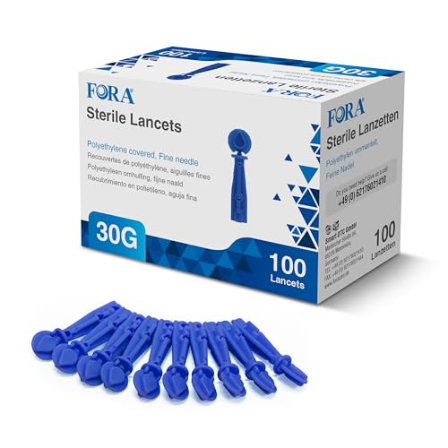FORA Sterile Lancets 30G - Pack of 100 - Disposable Lancets for Blood Glucose Testers, Gentle & Low Pain