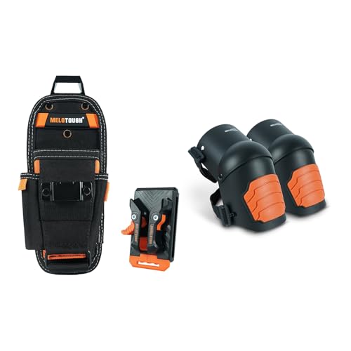 MELOTOUGH Small Tool Pouch with Quick Release Belt Clip,Clip On Tool Belt Pouch with Electrician Tapemeasure Clip, Knee Pads for Work,Construction,Flooring,Gardening-Comfortable and Flexible(Orange)
