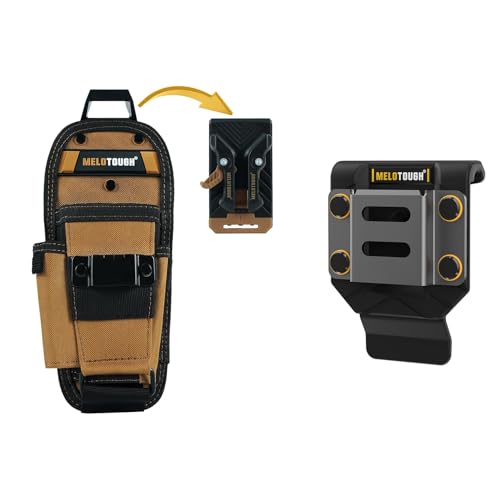MELOTOUGH Small Tool Pouch with Quick Release Belt Clip,Clip On Tool Belt Pouch with Electrician Tapemeasure Clip,Drill Holder for Tool Belt,Drill Belt Clip,Drill Holster,Tape Measure Holder