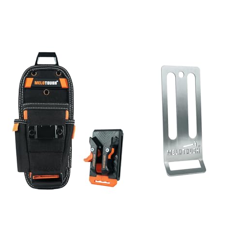 MELOTOUGH Small Tool Pouch with Quick Release Belt Clip,Clip On Tool Belt Pouch with Electrician Tapemeasure Clip, Stainless Steel Drill Belt Holder,Drill Holder for Tool Belt,Drill Holster
