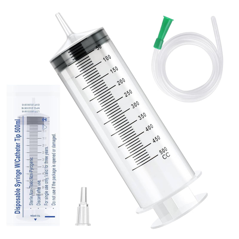 500 ml Large Syringe with Hose, Reusable Liquid Syringe | For pet feeding plant watering laboratory measurement dispensing 500ML