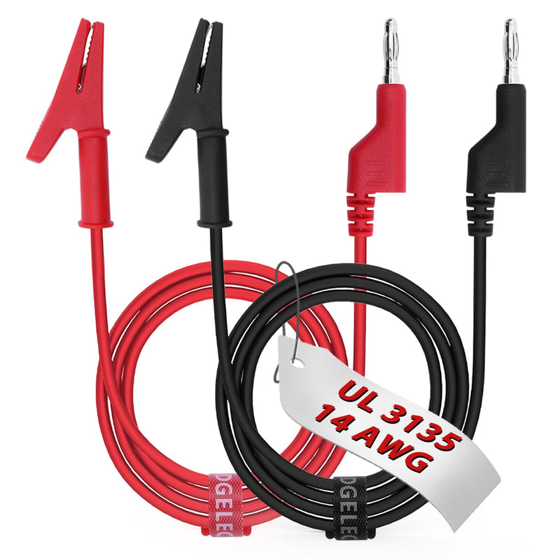 14 Gauge/40 Inch Banana Plug to Alligator Clips 2 Pack UL3135 Heavy Duty Silicone Test Lead Set Jumper Cable Kit for Testing EDGELEC 3.3 FT (1M) Clip to Banana Plug