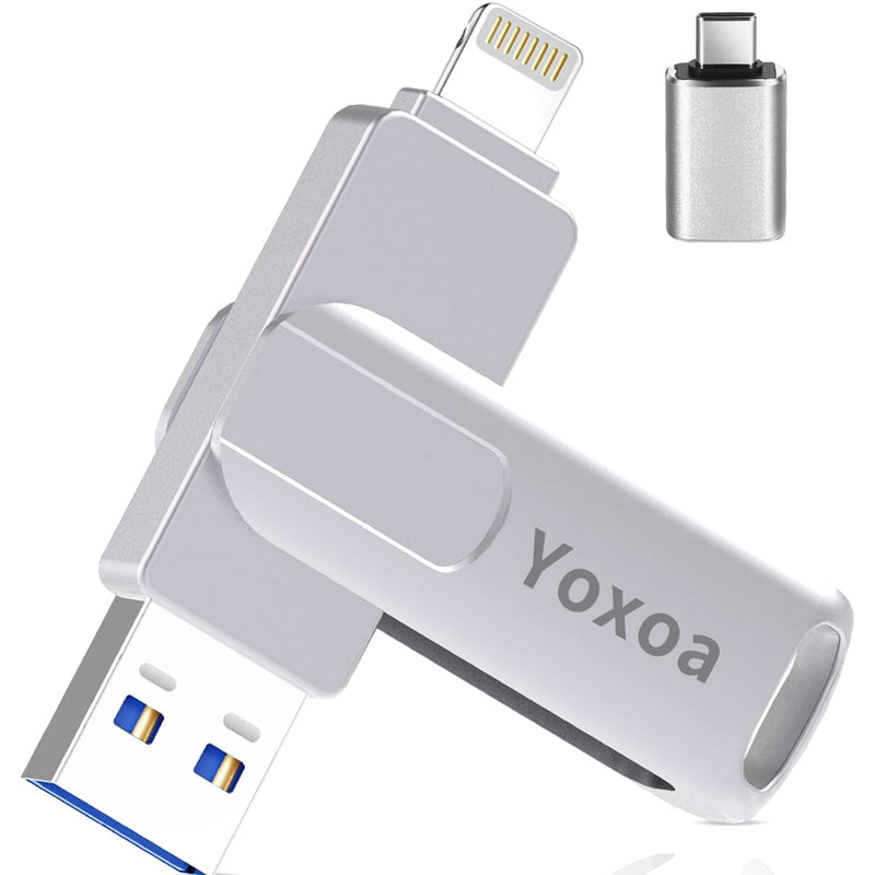 MFi Certified 512GB Flash Drive for iPhone & iPad, High-Speed Photo Stick for External Memory Storage, Backup & Transfer Files, USB Stick for iPhone/iPad/iOS/Android/PC (Available Space: ~484GB)Silver Silver