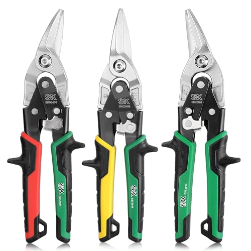 SK Tin Snips Heavy Duty, Left, Right and Straight Cut Aviation Snips Set 10" Left, Right, Straight Cut