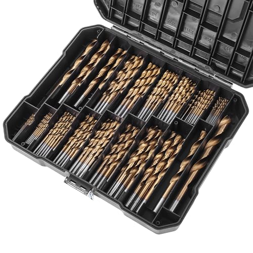 230Pcs Titanium Coated Drill Bit Set, 135° Tip High Speed Steel, Twist Drill Bit Kit for Iron, Aluminum, Copper, Wood, Plastic, with Hard Storage, Size from 3/64" to 1/2" 230PCS