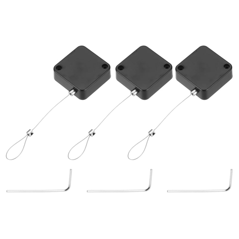 MECCANIXITY 3.3 ft Retractable Cable Lock with Latch Remote Control Security Lock with Adjustable Cord Tether Anti Theft for Laptop, TV, 600g, Black, 3 Pack 3.3ft