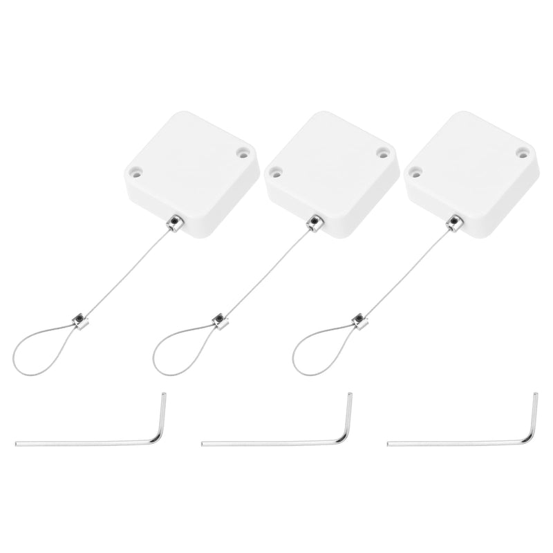 MECCANIXITY 4.9 ft Retractable Cable Lock with Latch Remote Control Security Lock with Adjustable Cord Tether Anti Theft for Laptop, TV, 600g, White, 3 Pack 4.9ft