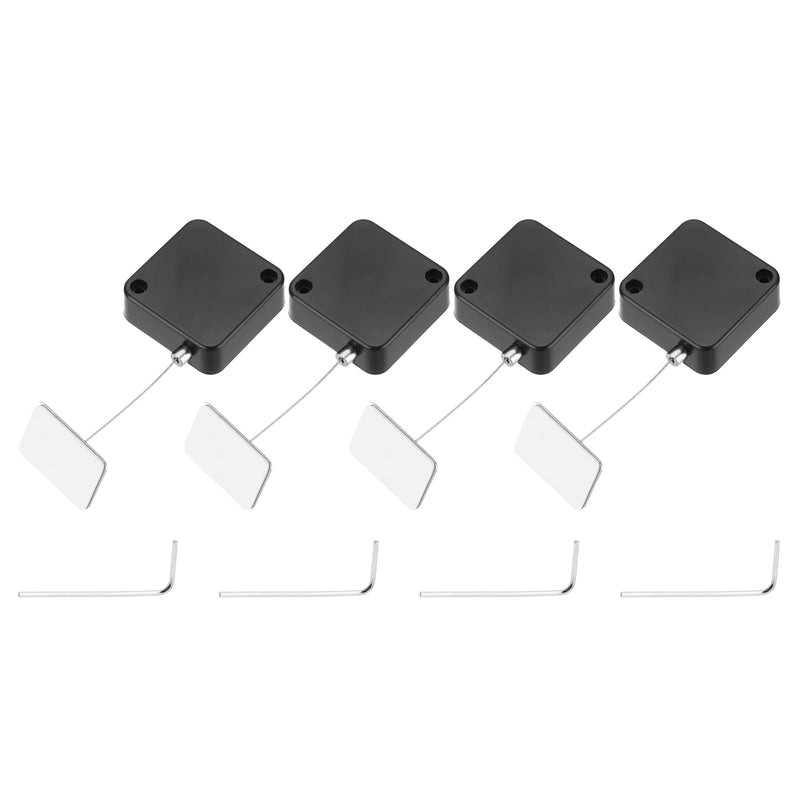 MECCANIXITY 4.9 ft Retractable Cable Lock with Adhesive Square Patch Remote Control Security Lock with Adjustable Cord Tether Anti Theft for Laptop, TV, 600g, Black, 4 Pack 4.9ft