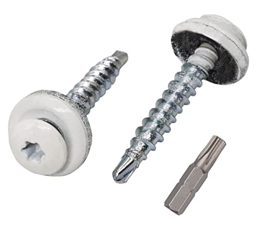 (Pack of 250) Metal Roofing Screws Torx 3/16" x 1-3/8" (4.8 x 35 mm) Painted Self-Drilling Screws with EPDM Washers, Tapping Screw, Pure White RAL 9010 3/16" x 1-3/8" (4.8 x 35 mm) Pure White (RAL 9010)
