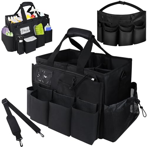 ZKOO Cleaning Bag Cleaning Caddy Organizer, Wearable Cleaning Caddy with Waist & Handles for Cleaning Tool Organizers, Extra-Large Cleaning Caddy Bag Adjustable Compartments for Housekeeping,Gardening Black