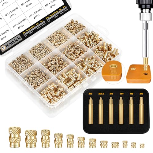 Kadrick 520Pcs M2 M3 M4 M5 Threaded Inserts Assortment Kit + Heat Set Insert Tool for 3D Printing Components