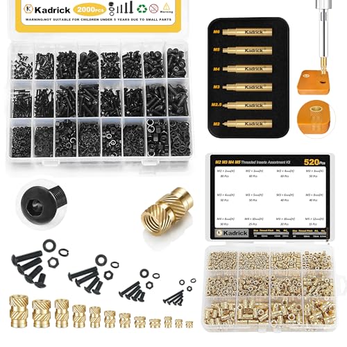 Kadrick 3D Printing Component Bundle: M2 M3 M4 M5Threaded Inserts, M2-M6Heat Set Insert Tool, and M2 M3 M4 M5Metric Screw Assortment Kit