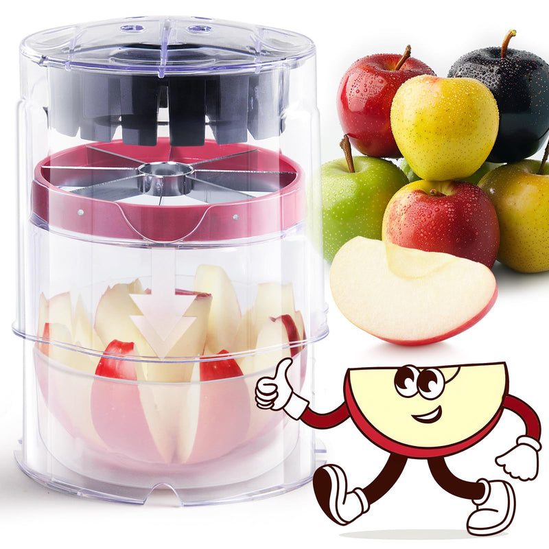 Newness 5.12-Inch Apple Slicer - 8 Slices, Ultra-Safe & Heavy-Duty Stainless Steel Extra Large Apple Cutter, Upgraded Cut Apples All The Way Through, with Transparent Bowl 8 Slicers