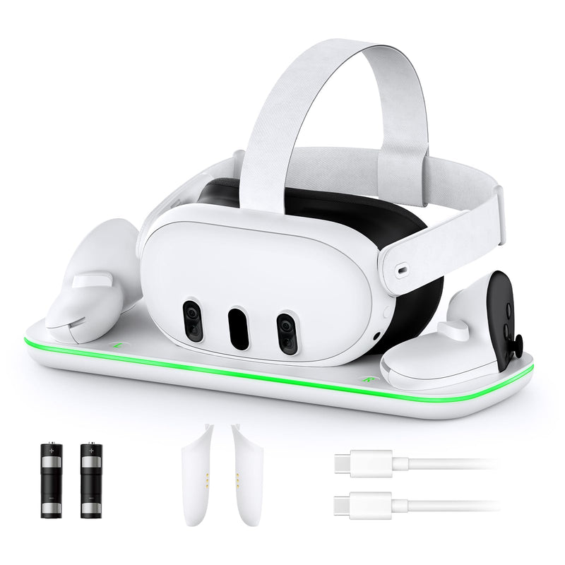 NexiGo Charging Dock (Gen 5) for Meta Quest 3, VR Charging Station with LED Light [On/Off] for Oculus Quest 3, Charger Display Stand with 2 Rechargeable Batteries, USB-C Cable, White Quest3
