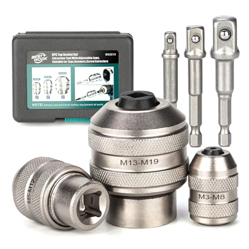 6pcs Adjustable Tap Socket Set, 1/4", 3/8", 1/2" Drive Tap Socket