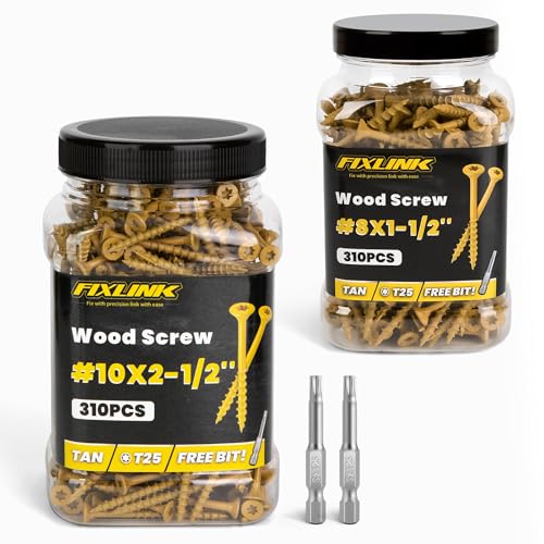 Deck Screws #8 x 1-1/2", 310pcs and #10 x 2-1/2",310pcs Epoxy Coated, T25 Star Bit Above 1500 Hour Salt Spray Coating Outdoor Decking Screws Excellent Rust Resistant for Outdoor Wood Fence