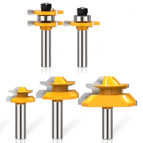 1/2 Inch Shank Tongue and Groove Router Bit Tool Set 3 Teeth Adjustable Router Bit 45 Degree Lock Miter Router Bits Woodworking Set- 1/2" 3/4" 1" Cutting Height Woodworking Glue Joint Tools Set