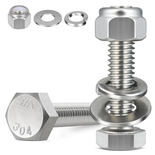 (18 Sets) 3/8-16 x 2-1/2" Hex Head Screw Bolt,Lock Nuts,Flat & Lock Washers Kits,304 Stainless Steel 18-8,Fully Threaded 3/8-16 x 2-1/2"