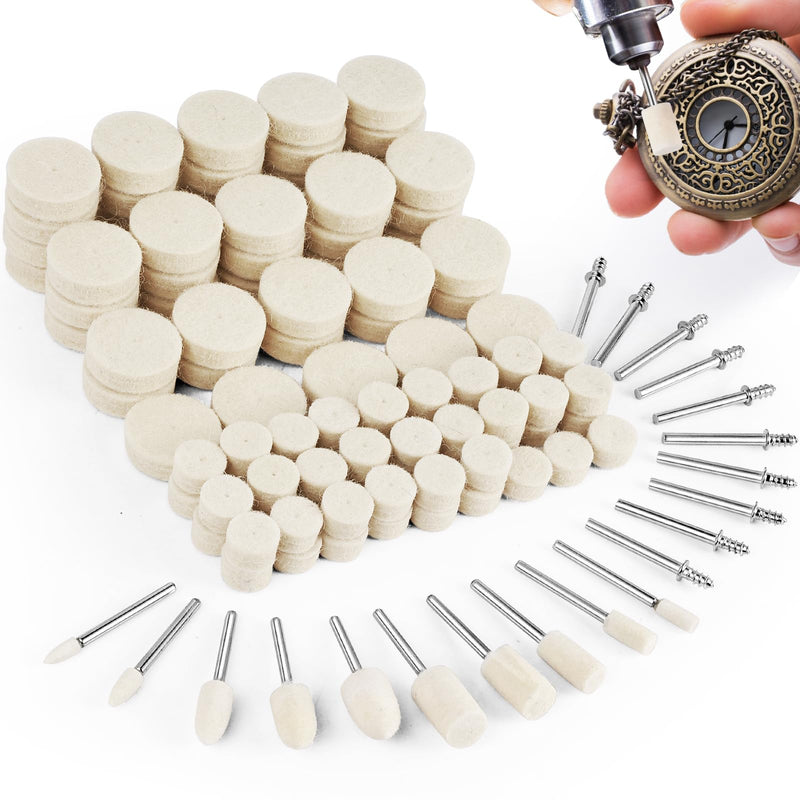 120 Pieces Wool Felt Polishing Disc Set, 4 Shape Polishing Disc | Wollfilz Montierter Dorn Polierset mit 1/8" Polieraufsatz, Wolle Filz Polieraufsatz für Uhren Schmuck Metall Glas Polieren