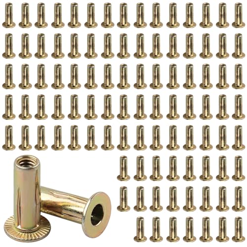 100 Pcs Multi Grip Rivet Nut Kit, 50 Pcs 1/4-20 Rivet Nuts Carbon Steel Pre-Bulbed Shank, 50 Pcs 5/16-18 Plus Nut Color Zinc Plated Flat Head Threaded Insert Nut