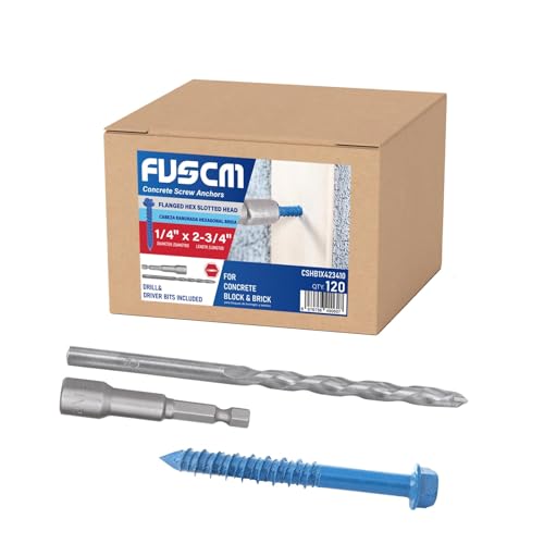 1/4"x2-3/4"Slotted Hex Concrete Screws Anchor for Concrete 120pcs/box 1/4" 2 3/4 Inches 120