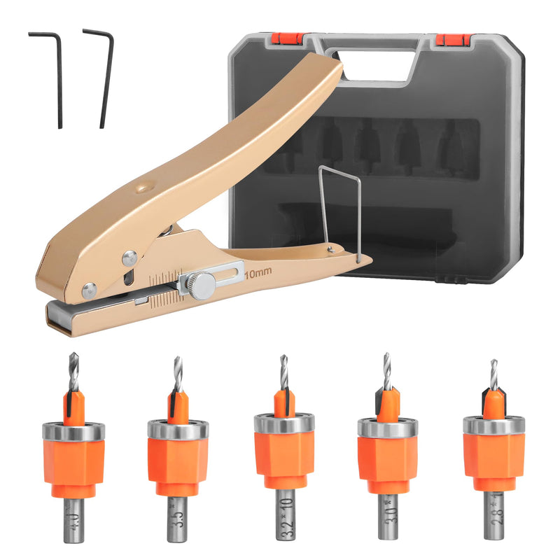 6Pcs Limit Countersink Drill Bit Set with Hole Punch, Adjustable Depth Wood Countersink Drill Bit Kit, Includes 1/8"-5/32" Bits & 3/8" Punch, Perfect for Woodworking & PVC Edge Banding (Bits + Plier) Drill Bit+Hole Punch