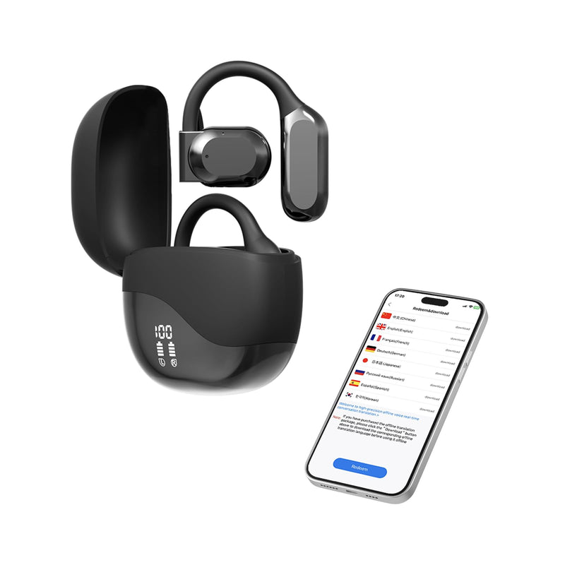 Language Translator Earbuds, 3 in 1 Translation Earbuds in Real Time, Bluetooth Translator Device, Earhook Translation Headset for Business Learning & Meetings & Travel (Black)