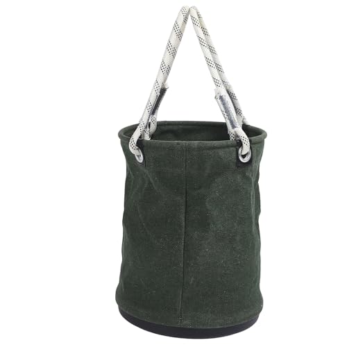 Canvas Storage Bucket 40x30cm 30KG Load Bearing, Collapsible Canvas Bucket, Tool Organizer for Maintenance Work, All Purpose Tool Bucket with Black Molded Bottom, Drawstring Green