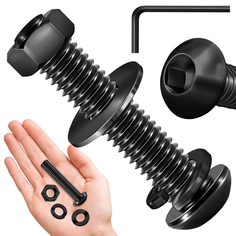 (20Sets) 3/8-16 Bolt x 2" Button Head Socket Cap Bolts Screws, Black Oxide 304 Stainless Steel Nuts and Bolts, 18-8 Allen Screws, Nuts and Bolts Assortment Kit, Hex Spanner by Mywish 3/8-16 x 2"