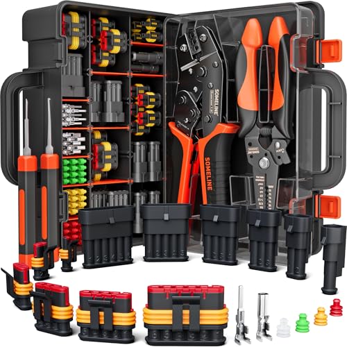 SOMELINE Waterproof Automotive Connector Crimping Tool Kit, 1/2/3/4/5/6 Pin 18 Types (1-6 Pin) + 3 Tools