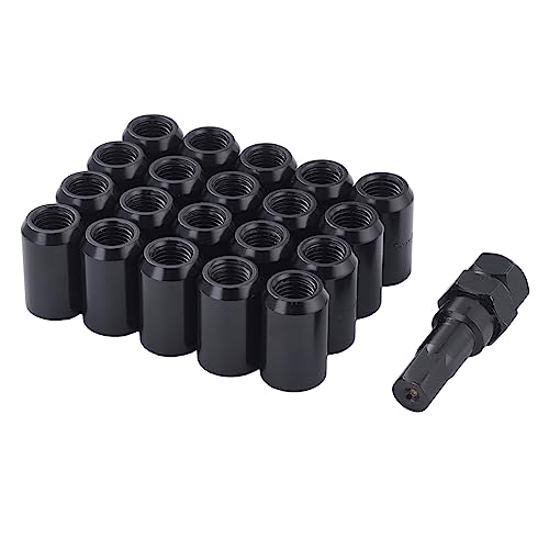 M12x1.5 Lug Nuts - Replacement for Ford, Toyota, Mitsubishi, Mazda, Honda, Hyundai, KIA Aftermarket Wheel - 20pcs 32mm Inner Hex Open End Steel Wheel Nuts (Black) Black