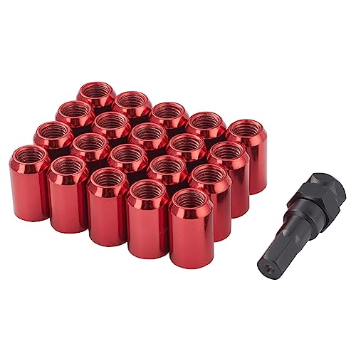 M12x1.25 Lug Nuts - Replacement for Infiniti Nissan Subaru Suzuki and More Aftermarket Wheel - 20pcs 32mm Inner Hex Open End Steel Wheel Nuts (Red) Red
