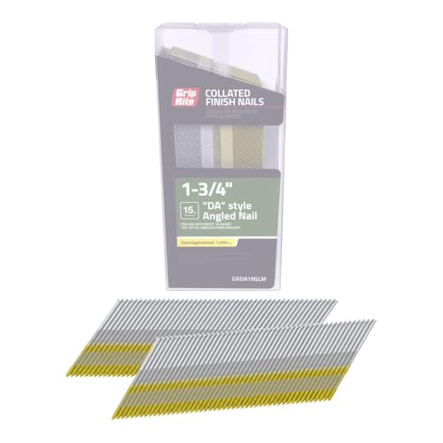 Grip-Rite 15-Gauge DA Style Angled Finish Nails - Electro-Galvanized Steel Nails for Interior Finishing Applications - 1-3/4" - 1000 Count - GRDA19GLM