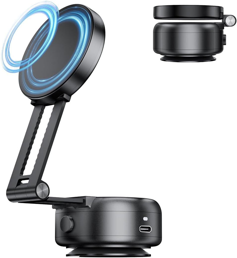 Vacuum Suction Magnetic Car Phone Holder, Adjustable Electric Magnetic Phone Holder Mount for Car, Foldable Strong Suction Car Holder Mount for iPhone16/15/14/13/12,Shower/Car/Mirror(Not Charge Phone) Black