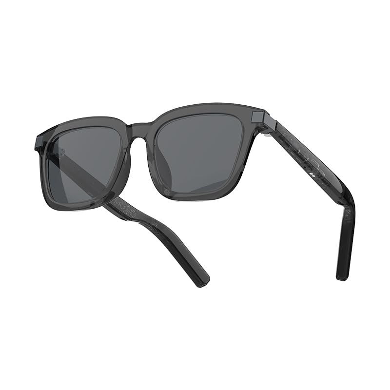 Smart Bluetooth Audio Glasses,UV Protection, Auto On/Off, Call/Music, Voice Assistant,Remote Control of Mobile Phone Camera Function,Transparent Gray Cool Temples ，Unisex