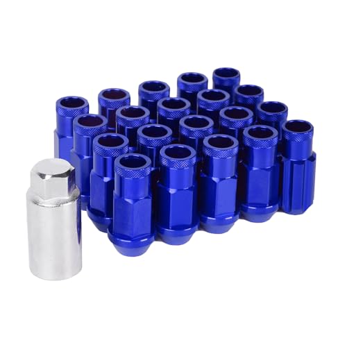 M12x1.5 Lug Nut 20 PCS, Wheel Lock Bulge Acorn Open End Lug Nut Set Compatible with Toyota, Honda, Ford, Chevrolet, Mitsubishi, Mazda, KIA, Hyundai, Buick, 1 Socket Included, Blue M12 x 1.5