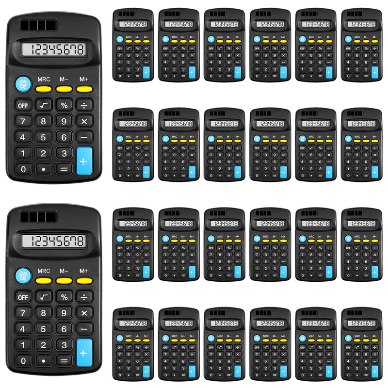 24 Pieces Pocket Calculator,Pocket Size Mini Calculators,Solar Battery Dual Power Function Calculator,8 Digit Display Basic Calculator for Students Kids Home Office(Black) Black 24Pcs