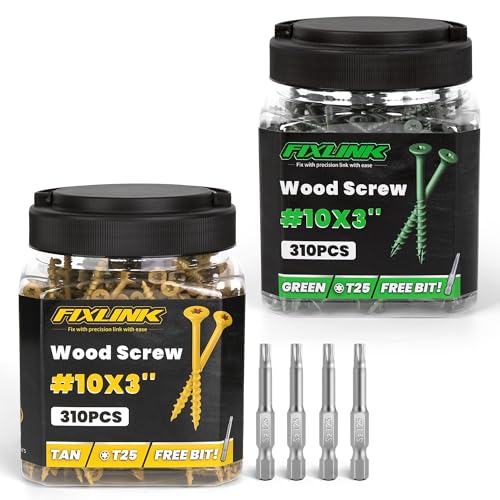 Deck Screws #10 x 3, 310pcs Epoxy Coated, T25 Star Bit Above 1500 Hour Salt Spray Coating Outdoor Decking Screws Excellent Rust Resistant for Outdoor Wood Fence, Tan and Green