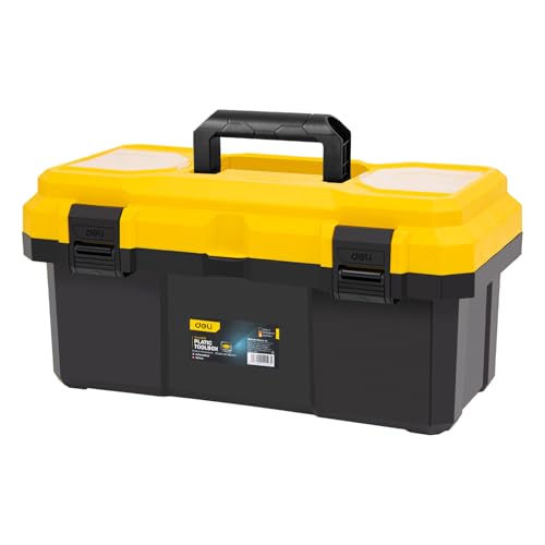 16 Inch Tool Box with Lock, 2-Layer Heavy-Duty Organizer with Removable Tray, Liftable Lid for Small Parts, 25lb Capacity & Carry Handle for Tools, Camping, Medical Supply Storage 16”
