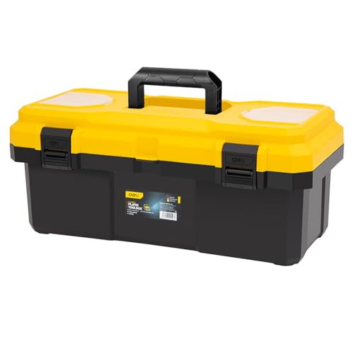 18 Inch Tool Box with Lock, 2-Layer Heavy-Duty Organizer with Removable Tray, Liftable Lid for Small Parts, 29lb Capacity & Carry Handle for Tools, Camping, Medical Supply Storage 18“