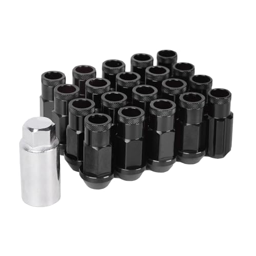 M12x1.5 Lug Nut 20 PCS, Wheel Lock Bulge Acorn Open End Lug Nut Set Compatible with Toyota, Honda, Ford, Chevrolet, Mitsubishi, Mazda, KIA, Hyundai, Buick, 1 Socket Included, Black M12 x 1.5