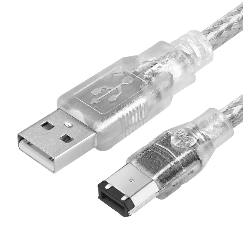 Firewire to USB Adapter Cable 6-Pin IEEE 1394 Male to USB 2.0 Male Converter Cord Firewire 400 1394-a to USB Connector Wire Lead for Connecting 6Pin Firewire Devices to USB Host (Transparent Shell)