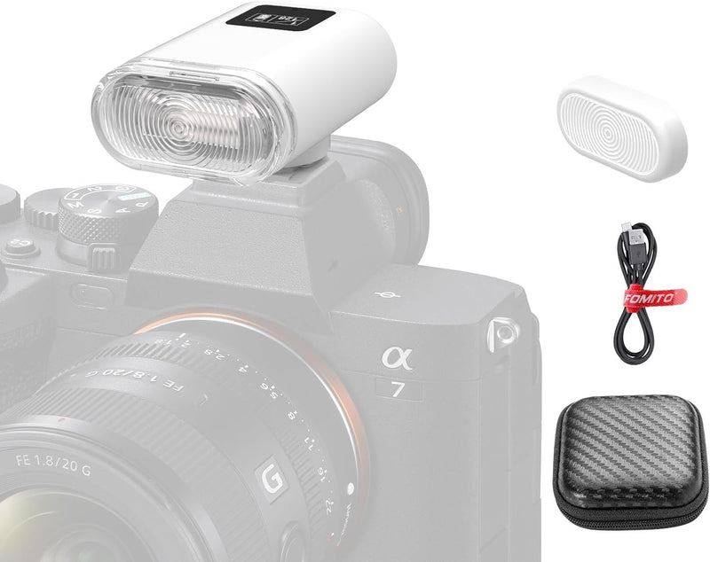 F12 Mini Camera Flash Speedlite for Canon/Nikon/Fuji/Sony/Ricoh GR3/GR3X Digital Film Cameras, Portable Mini Hot Shoe Flashlight for DSLR Cameras White