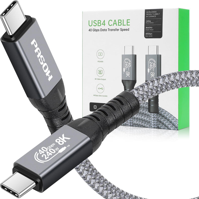 PASOW USB C Thunderbolt 4 Cable 240W - Fast Charging 40Gbps Data Transfer 8K HD Display Braided USB4 Cable for iPhone 16 Thunderbolt 4/3 Monitor, Hub, Docking Stations (3 feet) 3 feet