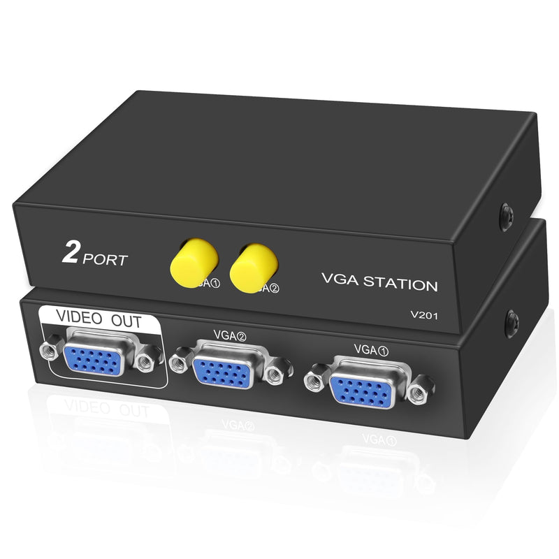 XMSJSIY VGA Switch Box 2 in 1 Out VGA Audio Video Switcher Splitter Dual Monitor 1080P 2 Port VGA Video Sharing Selector Adapter Support VGA, XVGA, SVGA, UXGA VGA Monitor Switch for PC, Projector, TV