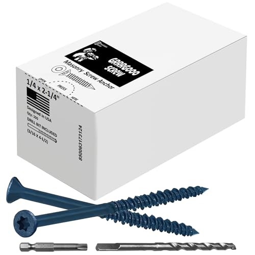 1/4 x 2-1/4" Star Torx Head Concrete Screws - Steel Masonry Screws for Concrete, Bricks, Blocks - Self-Tapping Concrete Screws with 3/16 x4-1/2 Drill Bit - 100 Screws/Box 1/4x2-1/4"